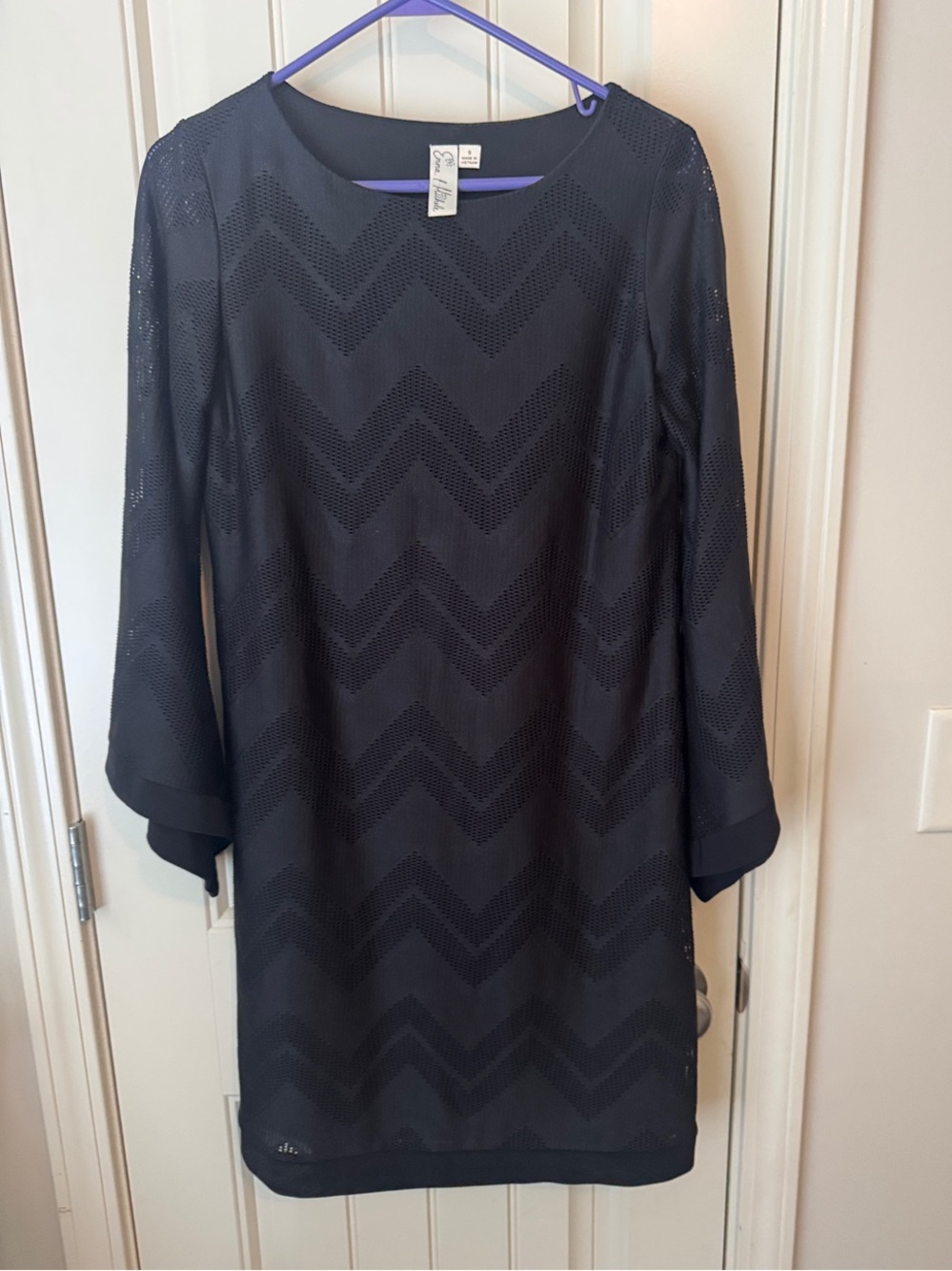 Emma & Michele Black Chevron Eyelet Shift Dress